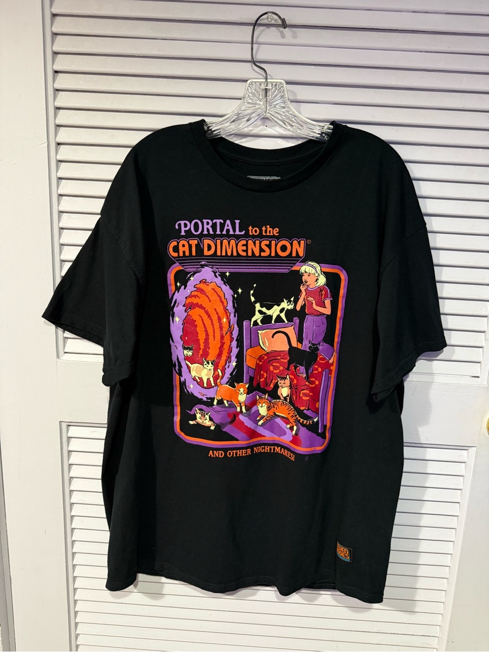 Steven Rhodes Portal to The Cat Dimension Black Graphic Cat T-Shirt Size XL
